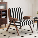 Modern Accent Armchair with Stripe Design & Wooden Frame - Black & White