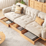 Velvet Modular Sofa with Built-in Storage Drawer & Solid Wooden Frame - Beige