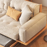 Velvet Modular Sofa with Built-in Storage Drawer & Solid Wooden Frame - Beige