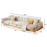 Velvet Modular Sofa with Built-in Storage Drawer & Solid Wooden Frame - Beige