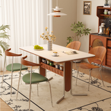 WEHOMZ Vintage Dining-Desk Combo with Square Slate Top, Storage & Stainless Steel Legs - Boxwood Color