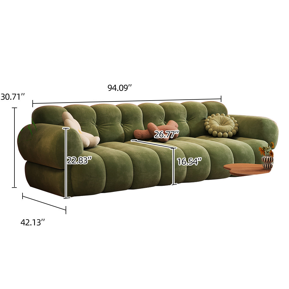 Vintage Marshmallow Sofa in Velvet - Green, Brown & White Tufted Back Design with Comfortable Foam Fill