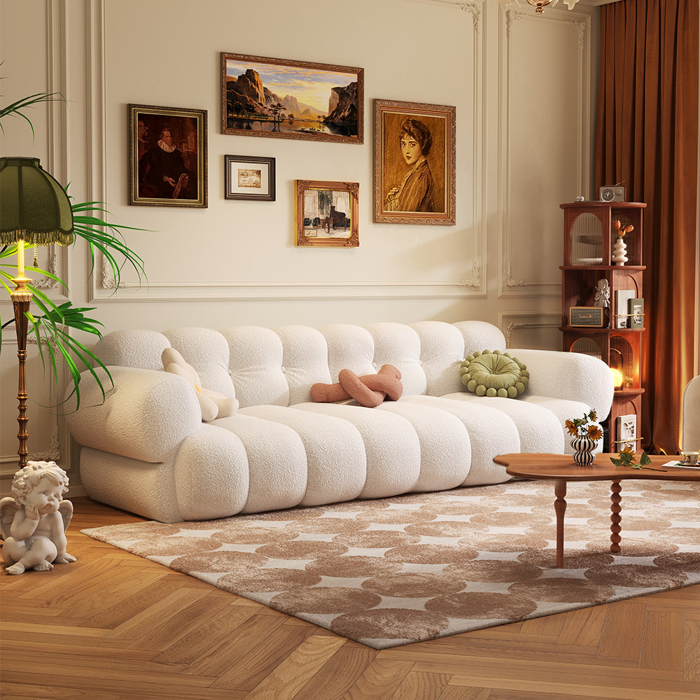 Vintage Marshmallow Sofa in Velvet - Green, Brown & White Tufted Back Design with Comfortable Foam Fill