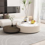 Modern Nesting Coffee Table Set 3-Piece, White & Grey with Stone Top & Storage