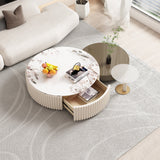 Modern Nesting Coffee Table Set 3-Piece, White & Grey with Stone Top & Storage