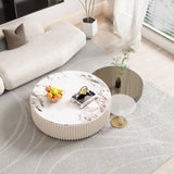 White & Grey Nesting Coffee Table Set of 3 with Storage & Stone Top