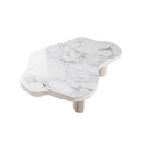Modern White Sintered Stone Coffee Table with Three Legs & Wave Pattern Design