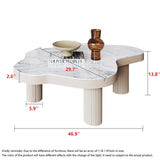 Modern White Sintered Stone Coffee Table with Three Legs & Wave Pattern Design