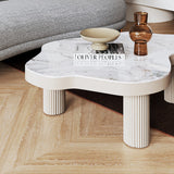 Modern White Sintered Stone Coffee Table with Three Legs & Wave Pattern Design