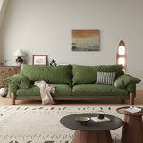 WEHOMZ Wooden Three-Seater Sofa with Armrests – Comfortable, Stylish & Durable in Faux Cotton-Linen or Velvet