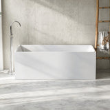 A modern bathtub displayed with dimension measurements.