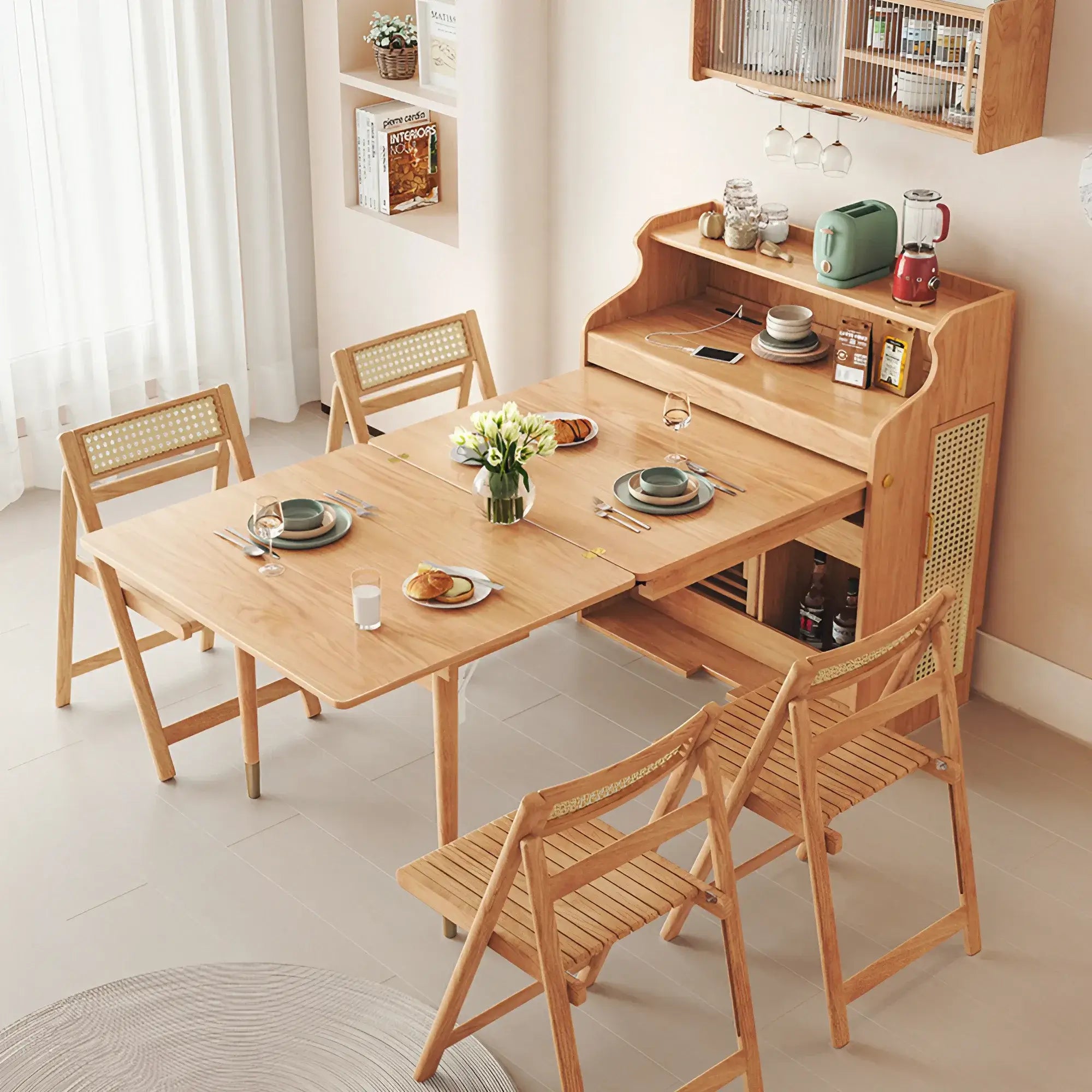  FUNROLUX Juego de mesa de comedor plegable y 2 sillas plegables,  mesa de comedor extensible gris con estante de almacenamiento y 2 cajones  para espacios pequeños : Hogar y Cocina