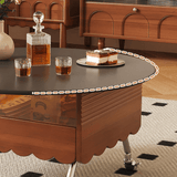 Multifunctional Black Slate Coffee Table - 19" Round Top, Solid Wood 4-Leg Base