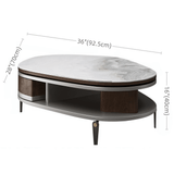 36" Multifunctional Chanel Beige Round Coffee Table Slate Top, 4-Legged Iron-MDF Base, With Drawers