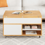 Multifunctional Lift-Top 31" Rectangle Coffee Table with Natural Wood Finish and Sturdy Iron Base