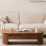 Multifunctional Oval Solid Wood Coffee Table - 47" Lift Top, Walnut Finish
