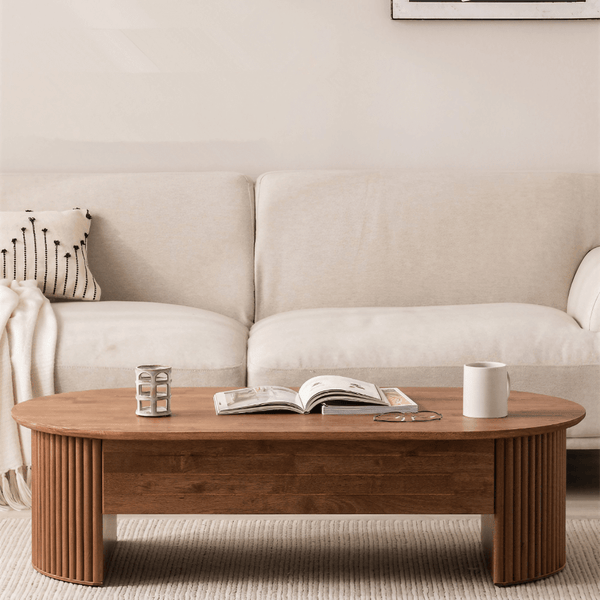 Multifunctional Oval Solid Wood Coffee Table - 47