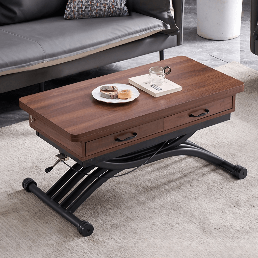 Multifunctional Rectangular Coffee Table - 47" Walnut Top with Lift Mechanism, MDF and Iron Base