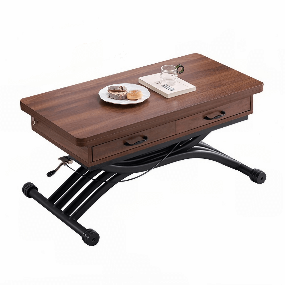 Multifunctional Rectangular Coffee Table - 47" Walnut Top with Lift Mechanism, MDF and Iron Base