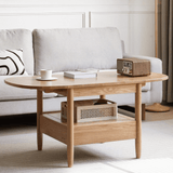 47" Multifunctional Rectangular Coffee Table in Natural Wood Solid Wood with 4 Legs and Locking Wheels