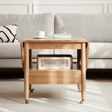 47" Multifunctional Rectangular Coffee Table in Natural Wood Solid Wood with 4 Legs and Locking Wheels