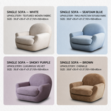 Four-color chart of upholstered swivel barrel chairs on tinted studio panels