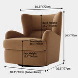 Tan swivel barrel chair dimension diagram with width and height labeled 30.3"/77cm