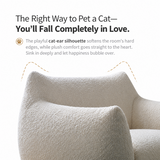 Close-up of an off-white curly fleece swivel barrel chair backrest showing its cat-ear silhouette on white