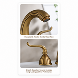 Three-Hole Basin Faucet with Slim Lever Handles, Vintage Kitchen Faucet