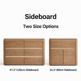 Two wood-grain sideboards side by side on white, labeled 47.2"/120cm and 31.5"/80cm size options
