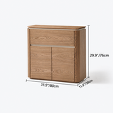 Dimension diagram of a light wood-grain sideboard labeled 31.5"/80cm wide, 11.8"/30cm deep, 29.9"/76cm high