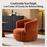 Rust-orange chenille swivel barrel chair in a warm living room, with a 15.7"/40cm seat-height measure line