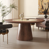 RINGCHEN Modern Round Black Walnut Dining Table with Built-in Irish Green Luxury Stone Lazy Susan