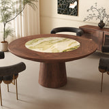 RINGCHEN Black Walnut Round Dining Table with Integrated Irish Green Stone Lazy Susan