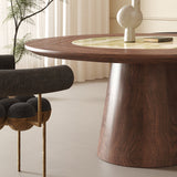 RINGCHEN Black Walnut Round Dining Table with Integrated Irish Green Stone Lazy Susan