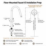 Diagram for installing a faucet with measurements and instructions.