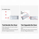 Diagrams showing bathtub installation positions with measurements.