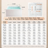 Size chart with dimensions for furniture options.