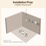 A diagram showing installation details and dimensions for a bathtub.