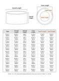 A size chart displaying various dimensions for furniture items with measurements in millimeters.