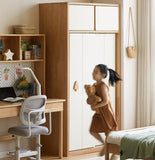 Solid Rubberwood Modern Kids Sliding Door Wardrobe