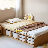 Rubberwood, Oak Solid Wood Children's Box Platform Bed, Headboard-Free Bed