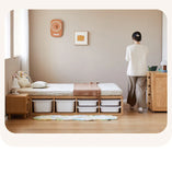 Rubberwood, Oak Solid Wood Children's Box Platform Bed, Headboard-Free Bed