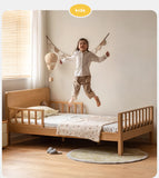 Beech Solid Wood Children's Bed for Boys and Girls Spliced Bed with Guardrail<