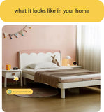 Rubber Solid Wood Cream Style Single Bed.