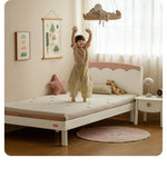 Rubber Solid Wood Cream Style Single Bed.