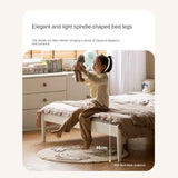 Rubber Wood Children's Bed with organic leather Cream Style.