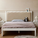 Rubber Wood Children's Bed with organic leather Cream Style.