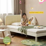 Rubber Solid Wood Children's White Cream Style Montessori Platform Bed.