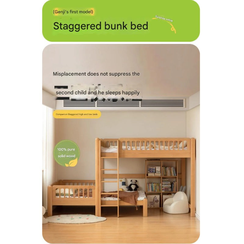 Beech solid wood children's bunk bed.